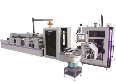 Fully Automatic Flexo Printing Rotary Die Cutting Slitting and No Glue 4 Shaft Turret Rewinding Machine